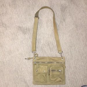 FOSSIL GREEN/BROWN HANDBAG WITH LONG STRAP/POCKETS